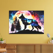 ドイツの羊飼いのシルエットを描いた山の月 キャンバスプリント (インサイチュ (リビング))