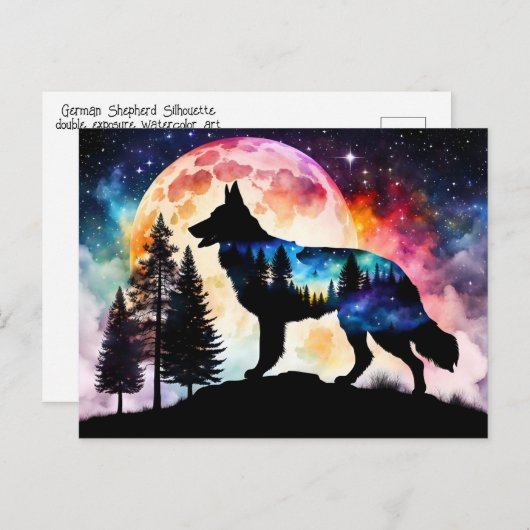 ドイツの羊飼いのシルエットを描いた山の月 ポストカード (正面/裏面)