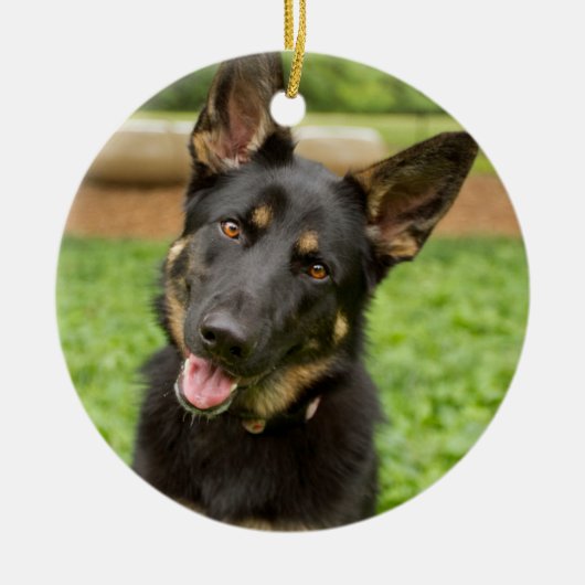 ドイツの羊飼いのポートレート セラミックオーナメント (正面)