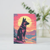 ドイツの羊飼いの冬の山の森は太陽の間 ポストカード (スタンド正面)