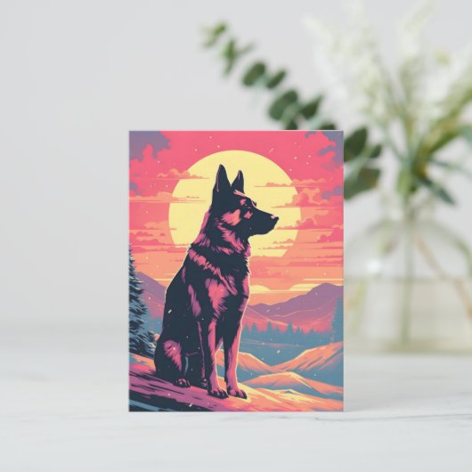 ドイツの羊飼いの冬の山の森は太陽の間 ポストカード (スタンド正面)