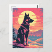 ドイツの羊飼いの冬の山の森は太陽の間 ポストカード (正面/裏面)