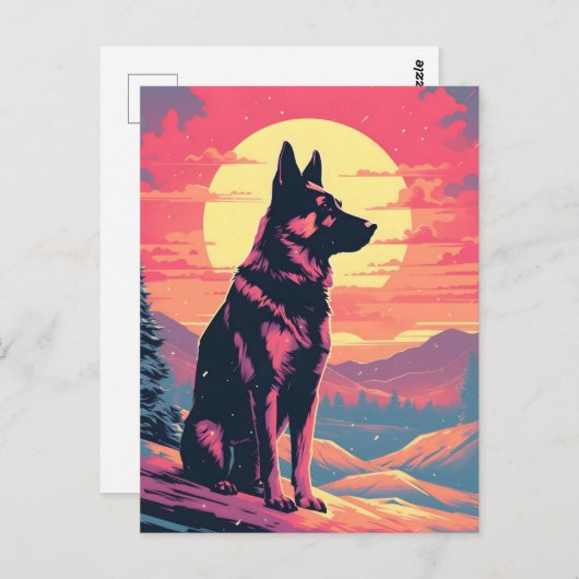 ドイツの羊飼いの冬の山の森は太陽の間 ポストカード (正面/裏面)