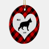 ドイツの羊飼いの名前+日付Red Plaid セラミックオーナメント (右)