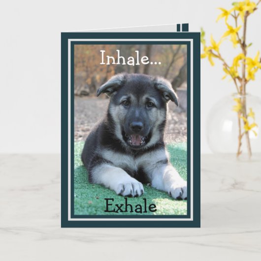 ドイツの羊飼いの子犬おもしろい誕生日カード カード (黄色い花)