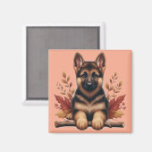 ドイツの羊飼いの子犬と紅葉 マグネット (正面/裏面)