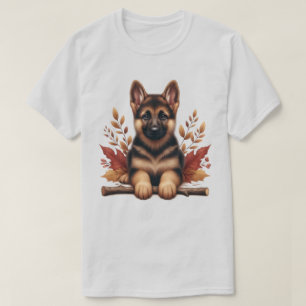 ドイツの羊飼いの子犬と紅葉 Tシャツ