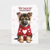 ドイツの羊飼いの子犬のセーターのバレンタイン シーズンカード (正面)