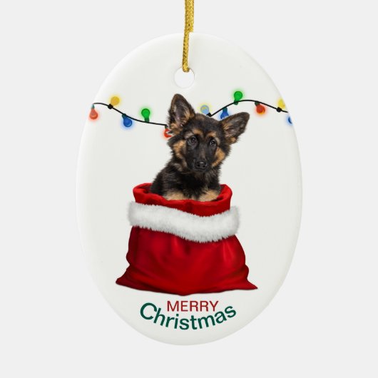 ドイツの羊飼いの子犬の抱き枕クリスマス セラミックオーナメント (正面)