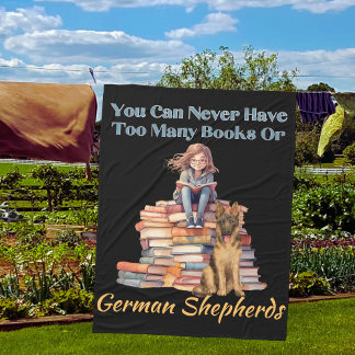 ドイツの羊飼いの本が多すぎる フリースブランケット