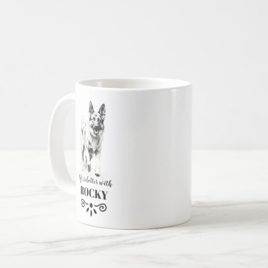 ドイツの羊飼いの生活はカスタム犬の名前で良い コーヒーマグカップ (正面左)