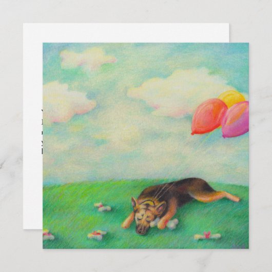 ドイツの羊飼いの誕生日の女の子かわいいおもしろい·アートスケッチ 案内状 (正面/裏面)