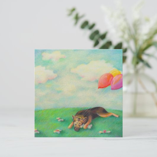 ドイツの羊飼いの誕生日の女の子かわいいおもしろい·アートスケッチ 案内状 (スタンド正面)