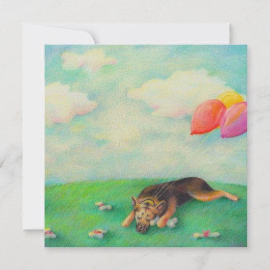 ドイツの羊飼いの誕生日の女の子かわいいおもしろい·アートスケッチ 案内状 (正面)