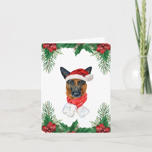 ドイツの羊飼いの赤と緑の緑のクリスマス シーズンカード (正面)