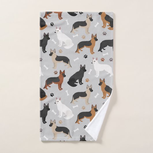 ドイツの羊飼いの骨と前足 バスタオルセット (ハンドタオル)