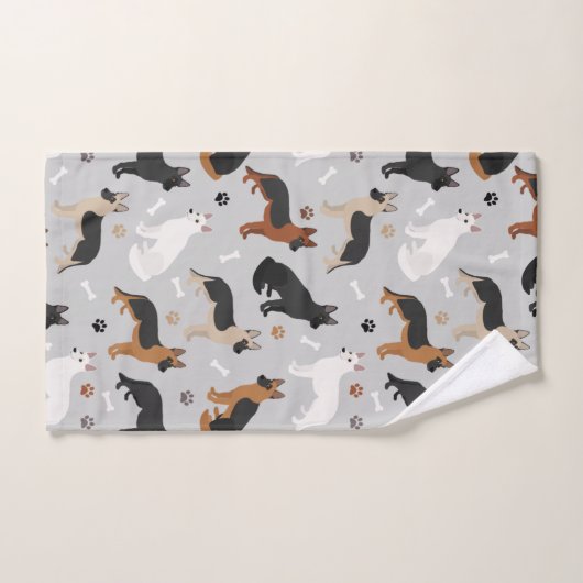 ドイツの羊飼いの骨と前足 バスタオルセット (ハンドタオル)