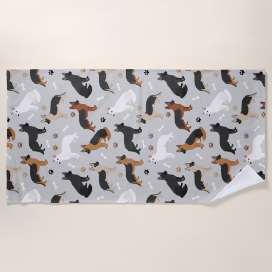 ドイツの羊飼いの骨と前足 ビーチタオル (正面)