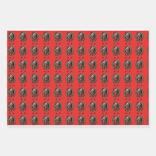 ドイツの羊飼いを着たサンタハット ラッピングペーパーシート (正面)