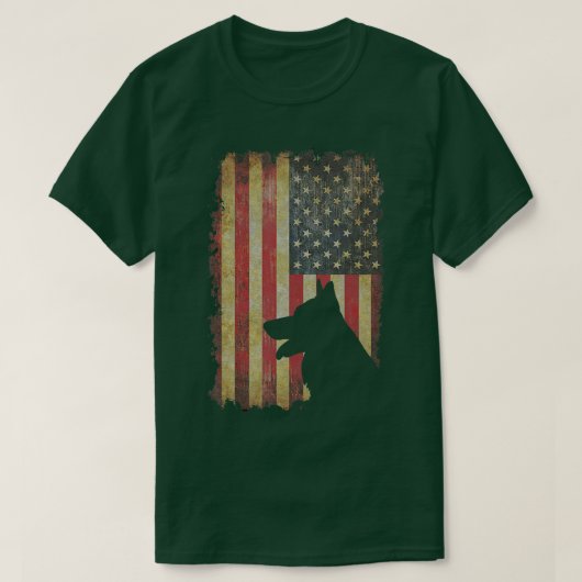 ドイツの羊飼いアメリカ合衆国国旗のおもしろい犬所有者 Tシャツ (デザイン正面)