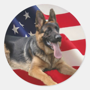 ドイツの羊飼いアメリカ国旗のシール ラウンドシール