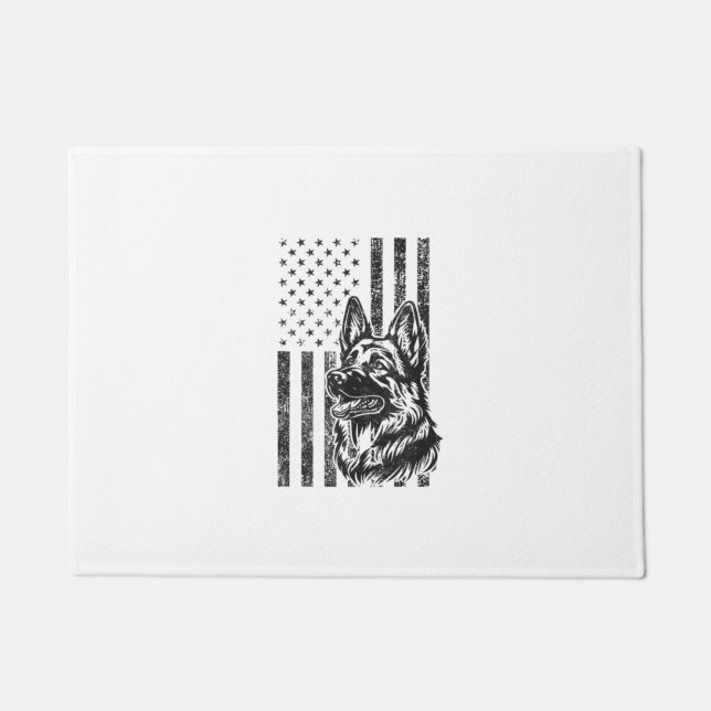 ドイツの羊飼いアメリカ国旗の犬の愛情愛国心 ドアマット (正面)