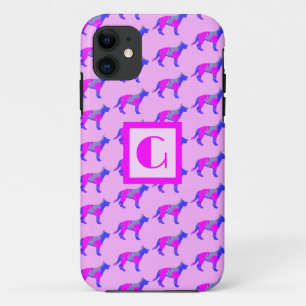 ドイツの羊飼いアルザチアン犬シルエットピンクモノ iPhone 11 ケース
