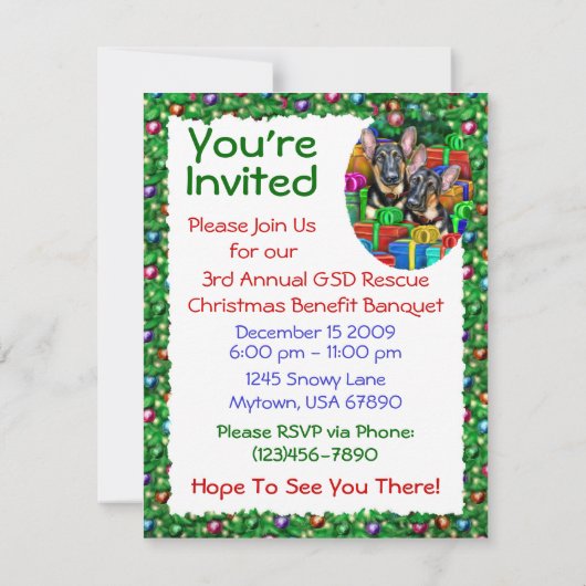 ドイツの羊飼いオープンギフトクリスマス 招待状 (裏面)