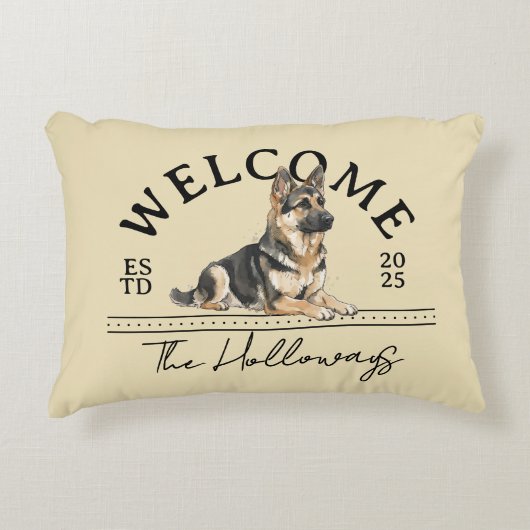 ドイツの羊飼いカスタム家族の名前ようこそ アクセントクッション (正面)