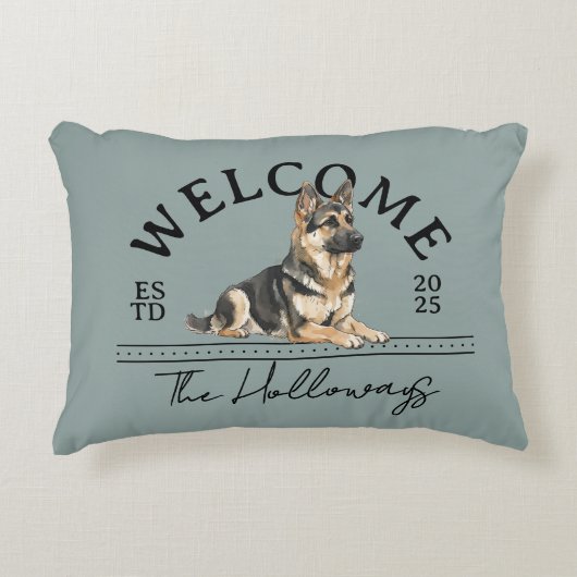 ドイツの羊飼いカスタム家族の名前ようこそ アクセントクッション (正面)