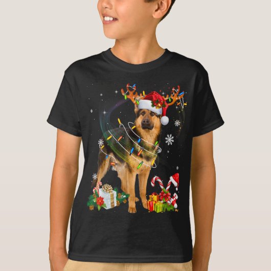 ドイツの羊飼いクリスマスドグトインデナおもしろいクリスマス Tシャツ (正面)