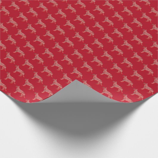 ドイツの羊飼いクリスマスドッグかわいいシルエットレッド ラッピングペーパー (角)