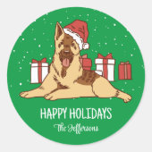 ドイツの羊飼いクリスマスドッグ雪の冬の休日 ラウンドシール (正面)