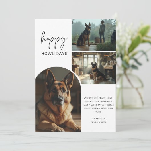 ドイツの羊飼いクリスマスハッピーハウリデイズ写真 シーズンカード (スタンド正面)