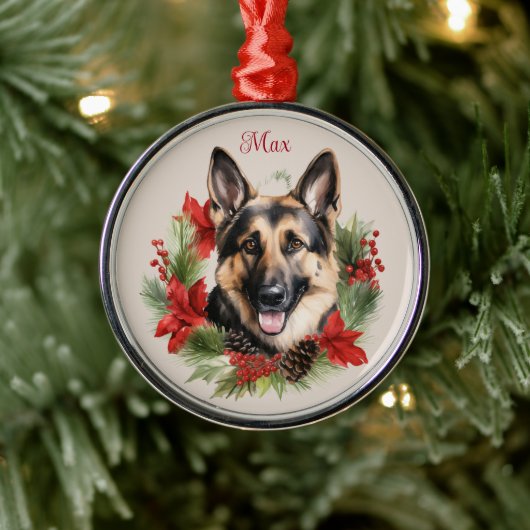 ドイツの羊飼いクリスマスペット記念犬の品種 メタルオーナメント (ツリー)