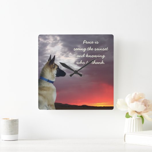 ドイツの羊飼いサンセットウォールクロックと引用文 スクエア壁時計 (ホーム)