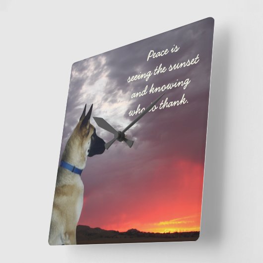 ドイツの羊飼いサンセットウォールクロックと引用文 スクエア壁時計 (傾斜)