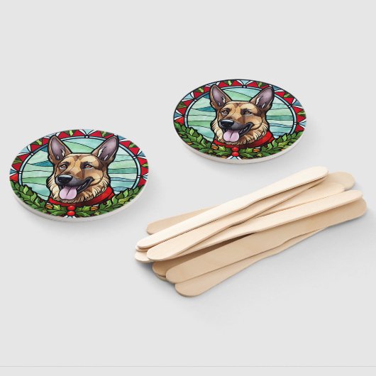 ドイツの羊飼いステンドグラスのクリスマス ハンドファン (組立なし)