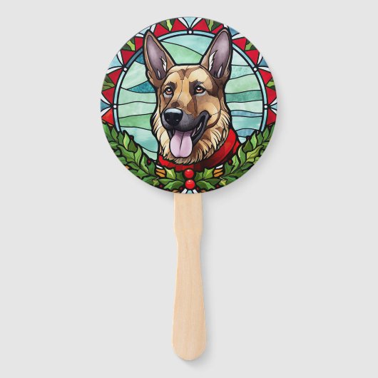 ドイツの羊飼いステンドグラスのクリスマス ハンドファン (正面)