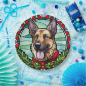 ドイツの羊飼いステンドグラスのクリスマス ペーパープレート (パーティー)