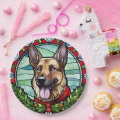 ドイツの羊飼いステンドグラスのクリスマス ペーパープレート (パーティー)