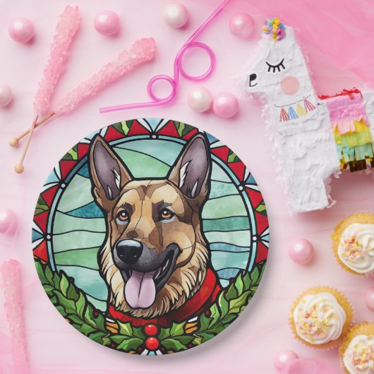 ドイツの羊飼いステンドグラスのクリスマス ペーパープレート (パーティー)