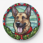 ドイツの羊飼いステンドグラスのクリスマス ペーパープレート (正面)