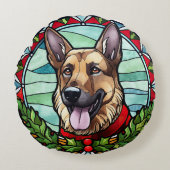 ドイツの羊飼いステンドグラスのクリスマス ラウンドクッション (正面)