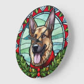 ドイツの羊飼いステンドグラスのクリスマス ラージ壁時計 (傾斜)