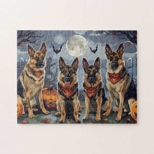 ドイツの羊飼いハロウィン不気味 ジグソーパズル (横)