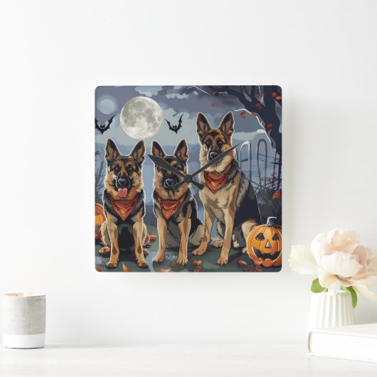 ドイツの羊飼いハロウィン不気味 スクエア壁時計 (ホーム)