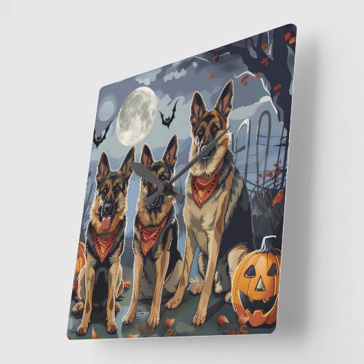 ドイツの羊飼いハロウィン不気味 スクエア壁時計 (傾斜)