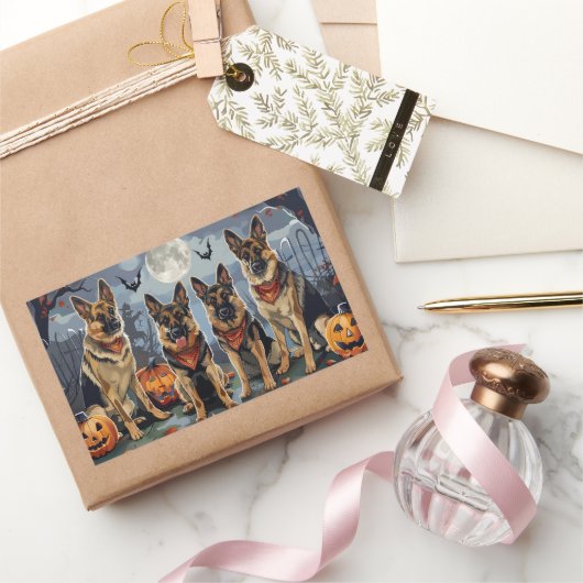 ドイツの羊飼いハロウィン不気味 長方形シール (ギフト)