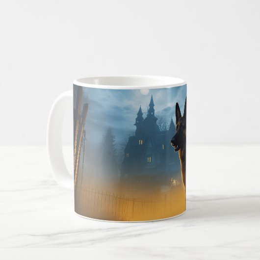 ドイツの羊飼いハロウィーン怖い コーヒーマグカップ (正面左)